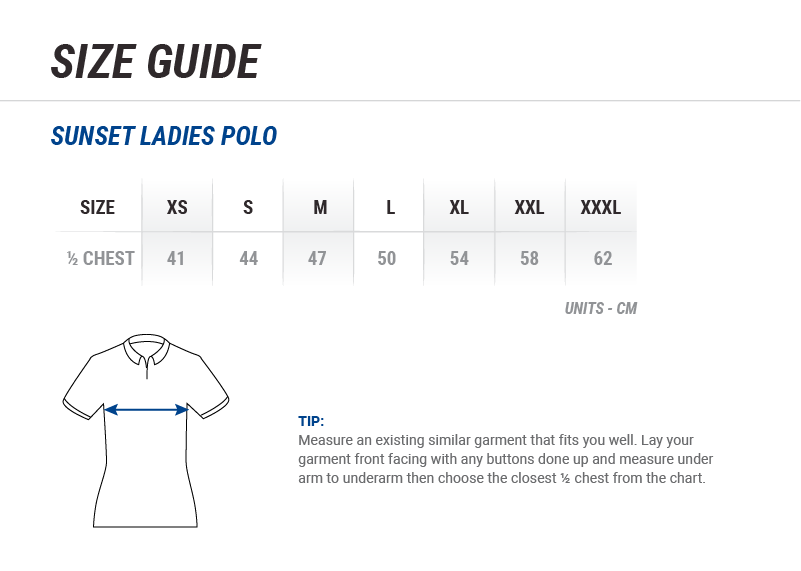 Women's Sunset Polo Size Chart