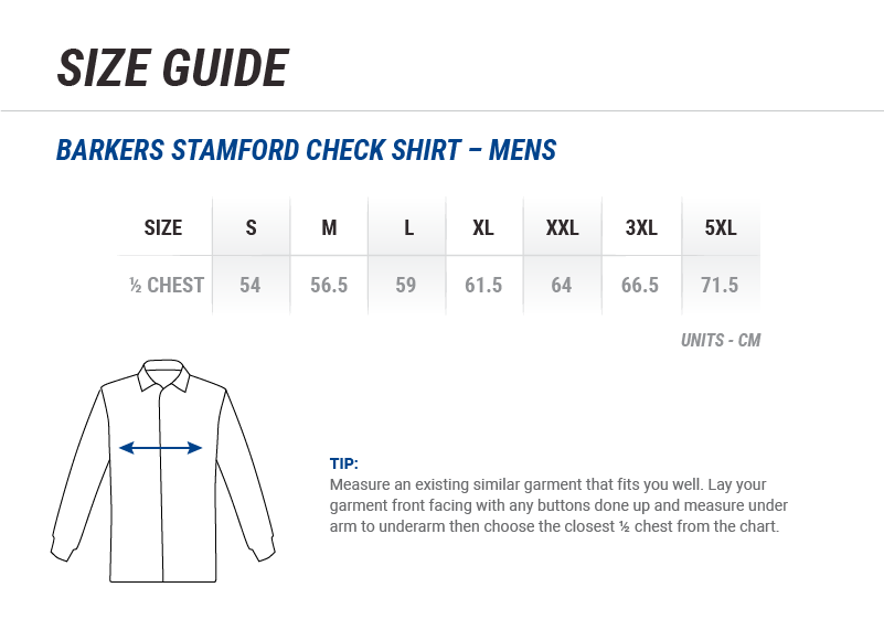 Men's Barkers Stamford Shirt Size Chart
