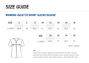 Womens Juliette Short Sleeve Blouse Size Chart