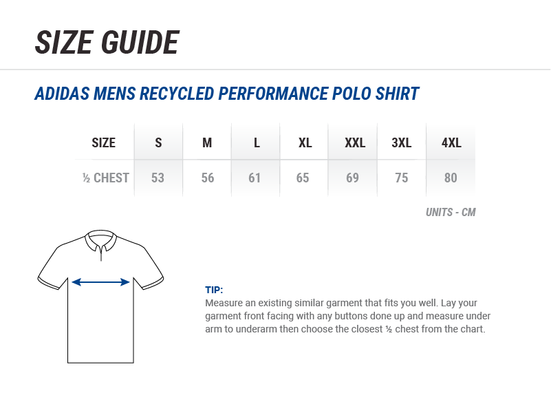 Men's Adidas Performance  Polo Size Chart