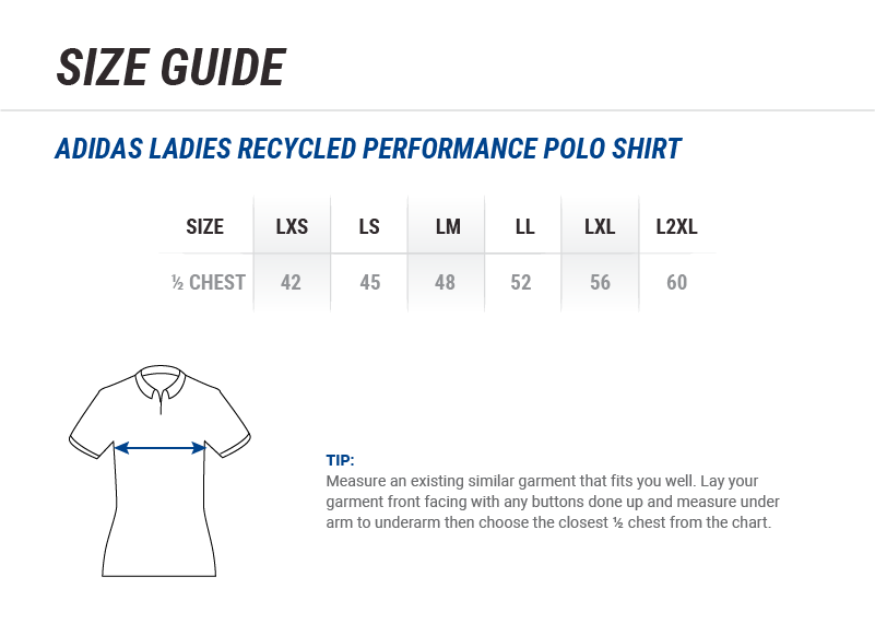 Women's Adidas Recycled Performance Polo Shirt Polo Size Chart