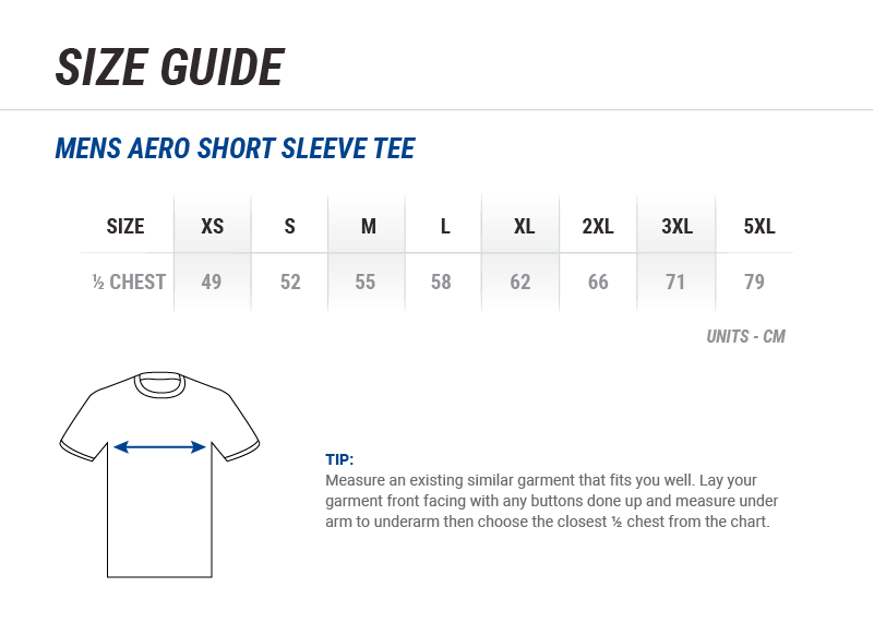 Men's Aero Short Sleeve Tee Size Chart