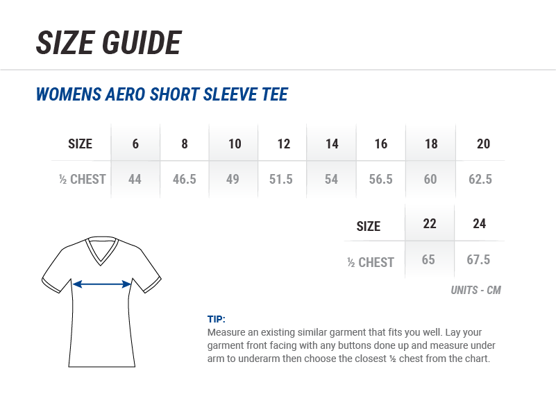Women's Aero Short Sleeve Tee Size Chart