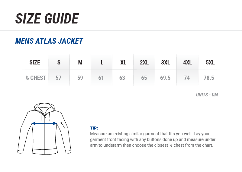 Men's Atlas Jacket Size Chart